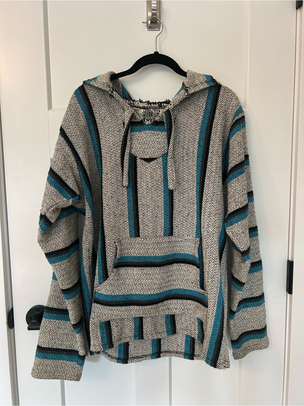 Senor Lopez Baja Hoodie Drug Rug Teal Black Stripe Mexico Med